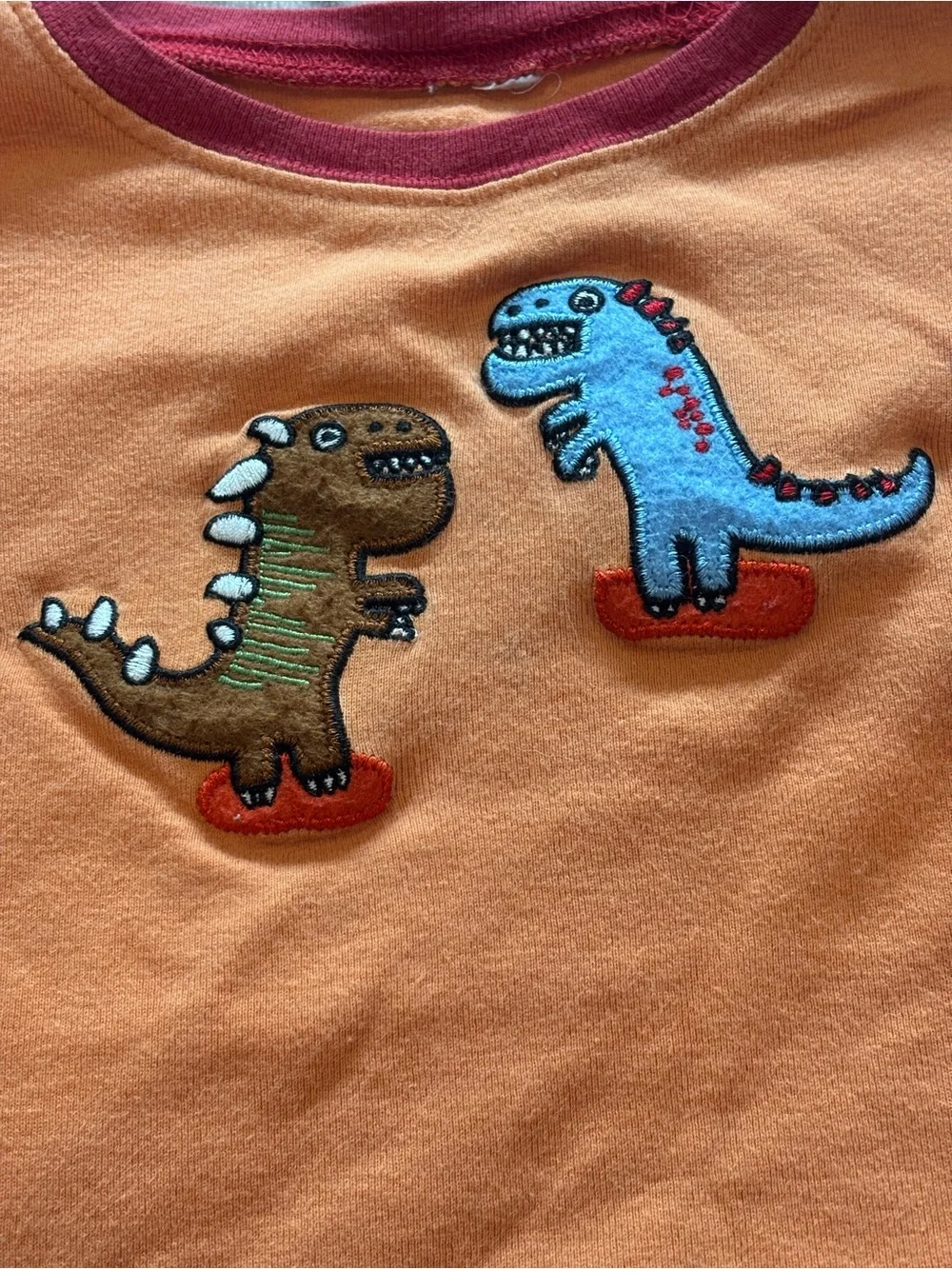 Vintage Y2K Baby GAP Orange Dinosaur Pajama Set with Red Trim 100% Cotton